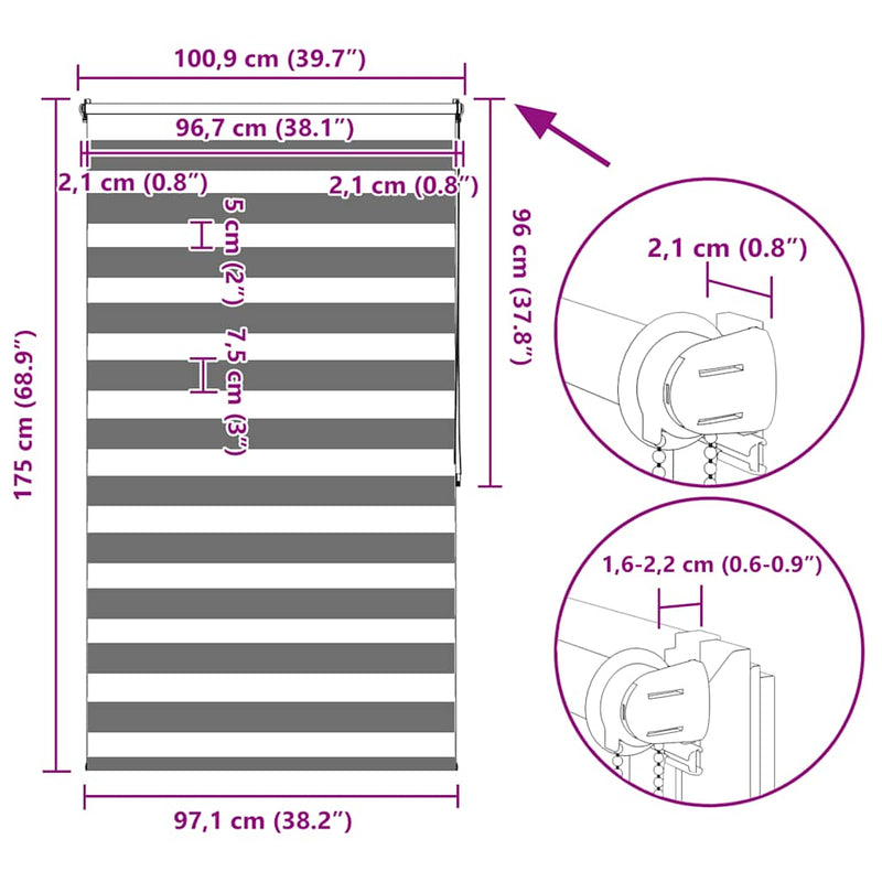 Tenda a Rullo Zebra vidaXL Grigia 100x175 cm - Doppio Strato Filtrante - Image 12 of 12