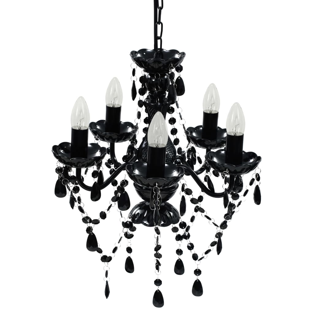 vidaXL Lampadario in Cristallo Artificiale 5 Lampadine 38 x 45 cm Nero - Image 2 of 6