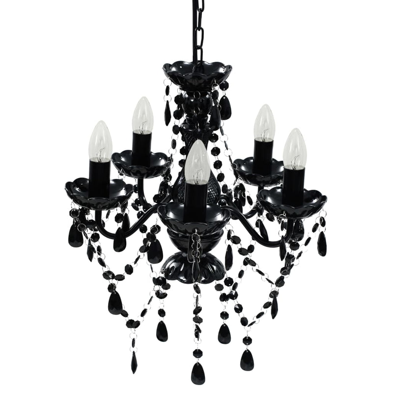 vidaXL Lampadario in Cristallo Artificiale 5 Lampadine 38 x 45 cm Nero - Image 2 of 6