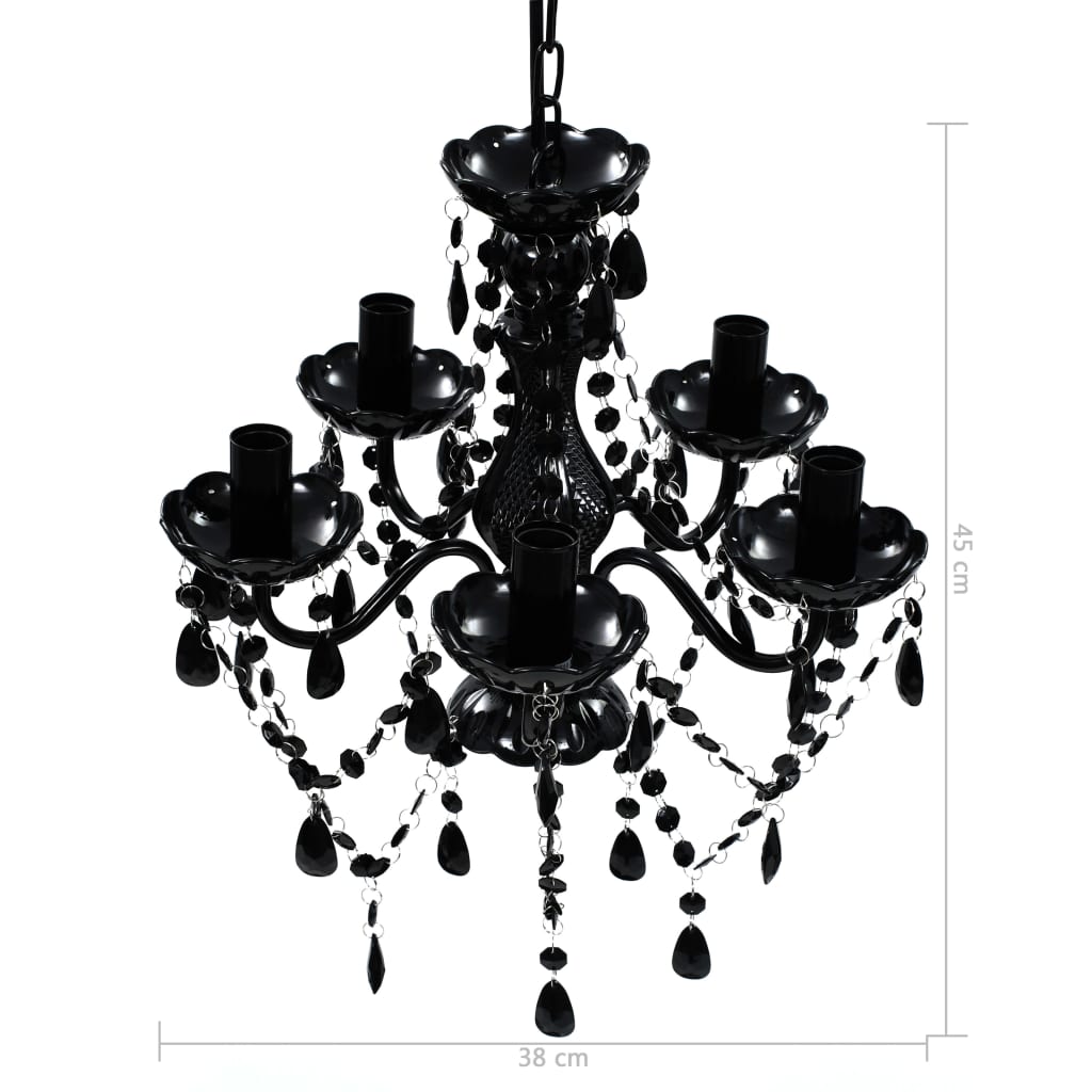 vidaXL Lampadario in Cristallo Artificiale 5 Lampadine 38 x 45 cm Nero - Image 6 of 6