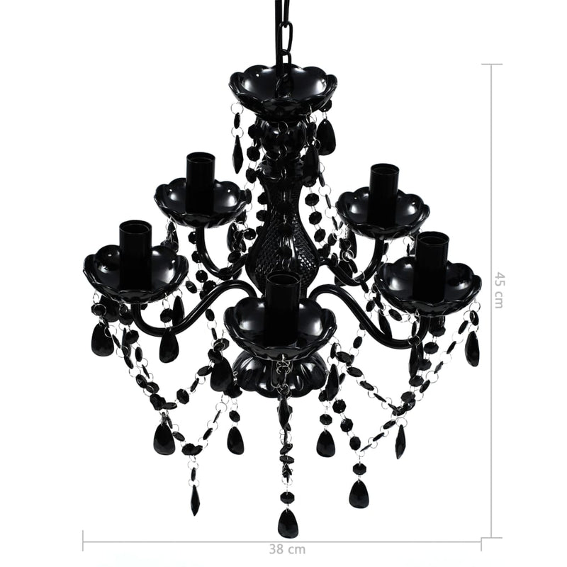 vidaXL Lampadario in Cristallo Artificiale 5 Lampadine 38 x 45 cm Nero - Image 6 of 6