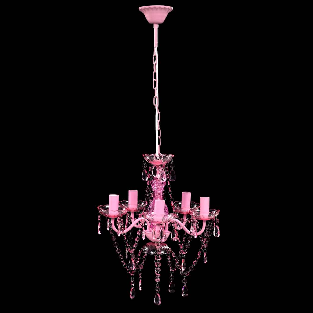 vidaXL Lampadario 5 Lampadine in Cristallo Artificiale D38cm H40cm Rosa - Image 1 of 7