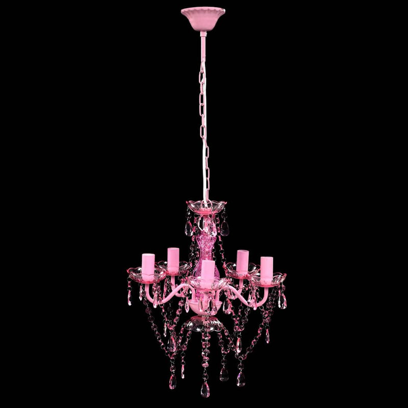 vidaXL Lampadario 5 Lampadine in Cristallo Artificiale D38cm H40cm Rosa - Image 1 of 7
