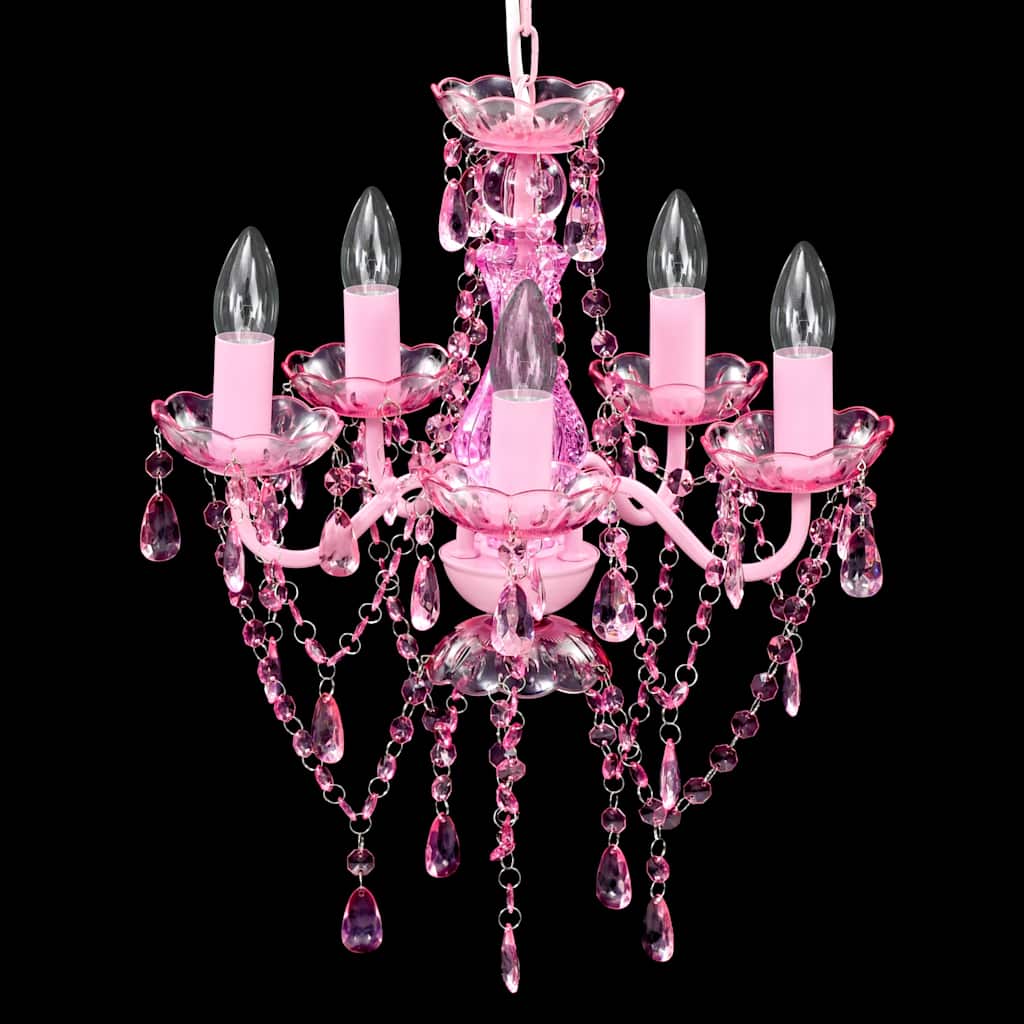 vidaXL Lampadario 5 Lampadine in Cristallo Artificiale D38cm H40cm Rosa - Image 2 of 7