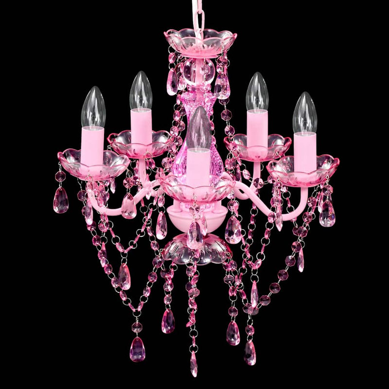 vidaXL Lampadario 5 Lampadine in Cristallo Artificiale D38cm H40cm Rosa - Image 2 of 7