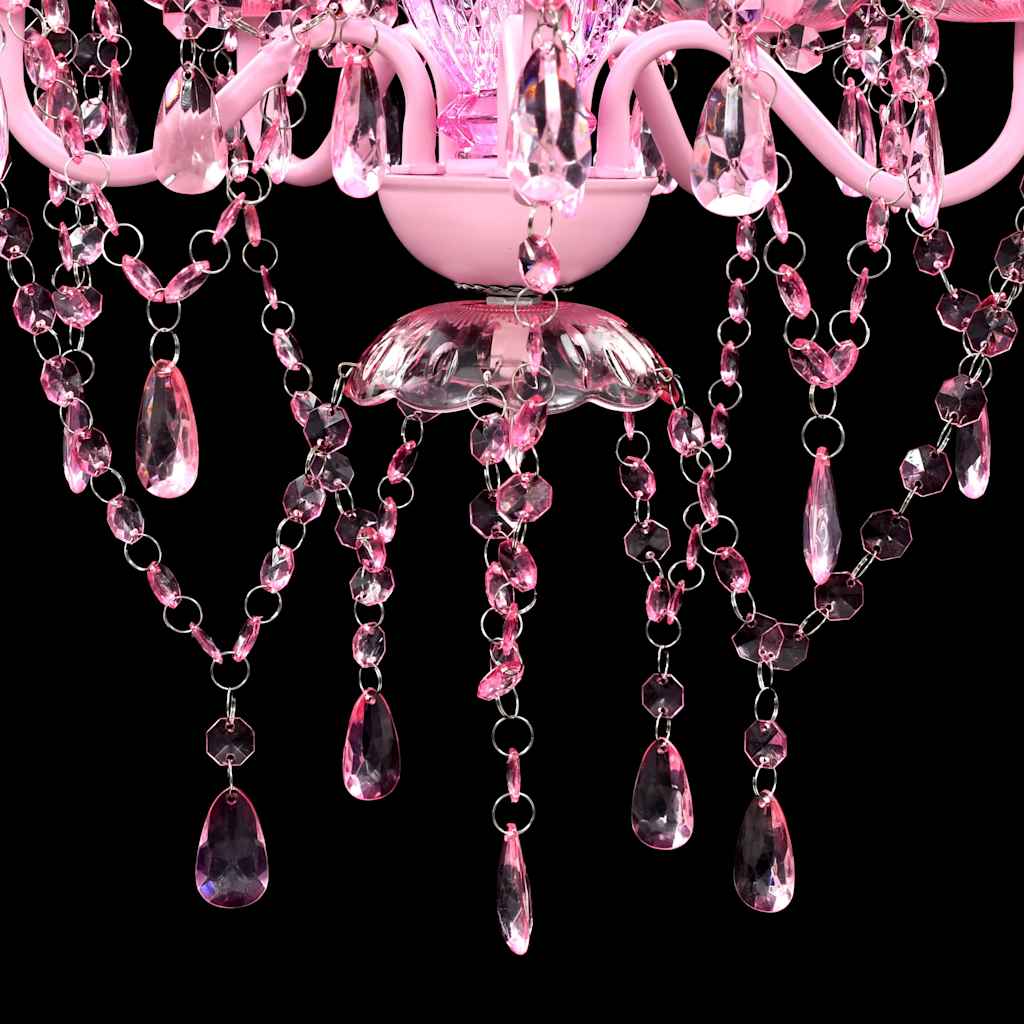 vidaXL Lampadario 5 Lampadine in Cristallo Artificiale D38cm H40cm Rosa - Image 3 of 7