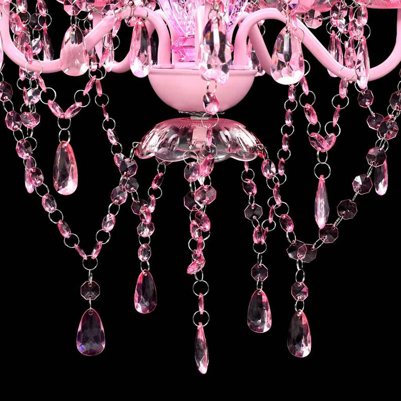 vidaXL Lampadario 5 Lampadine in Cristallo Artificiale D38cm H40cm Rosa - Image 3 of 7