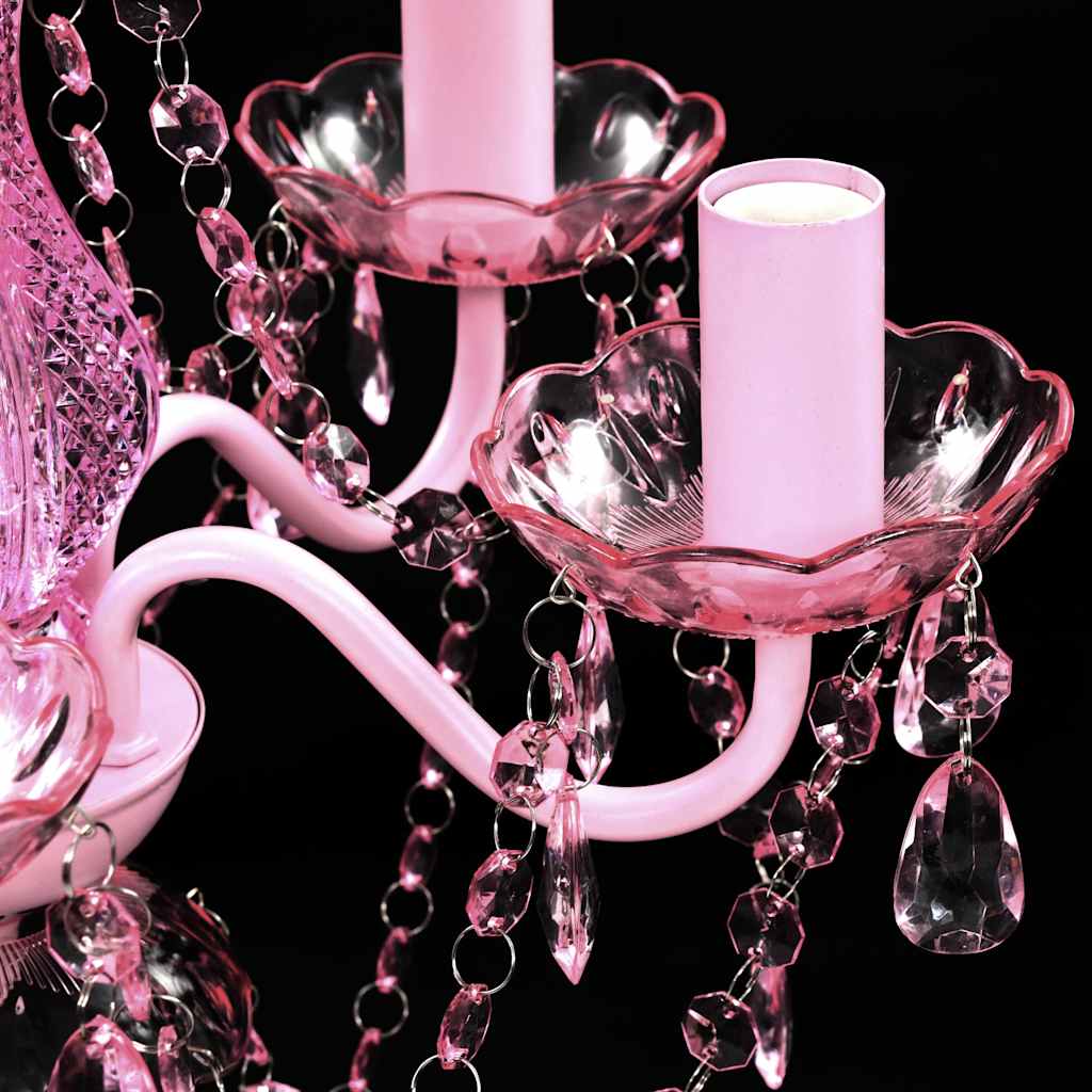 vidaXL Lampadario 5 Lampadine in Cristallo Artificiale D38cm H40cm Rosa - Image 4 of 7