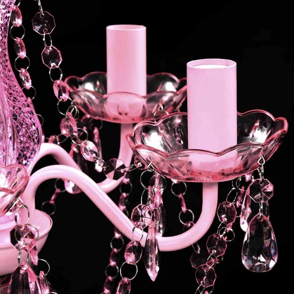 vidaXL Lampadario 5 Lampadine in Cristallo Artificiale D38cm H40cm Rosa - Image 5 of 7
