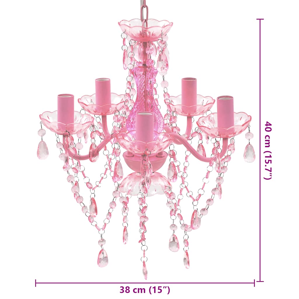 vidaXL Lampadario 5 Lampadine in Cristallo Artificiale D38cm H40cm Rosa - Image 7 of 7