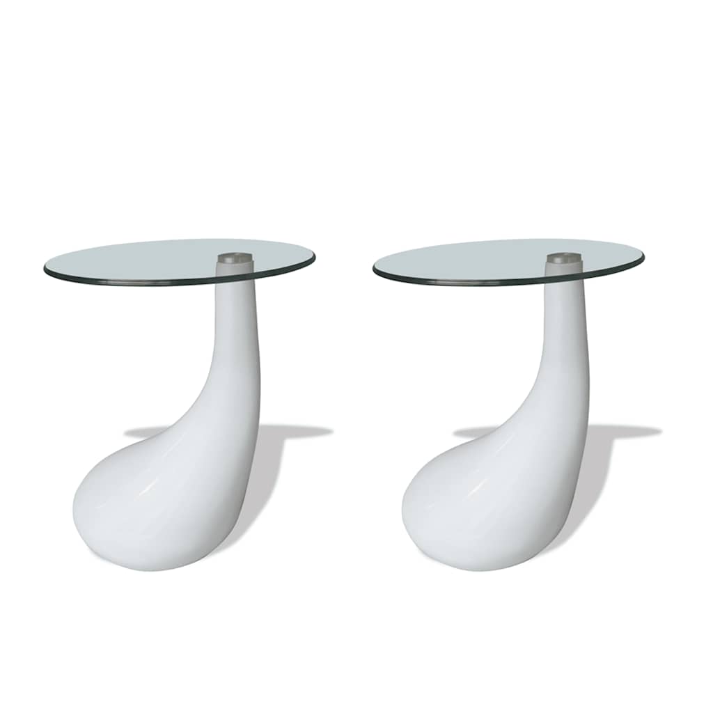 Set 2 Tavolini da Salotto Vetro e Fibra di Vetro Ø42 cm Bianco Lucido - immagine 4 | SolPatio - Image 4 of 10