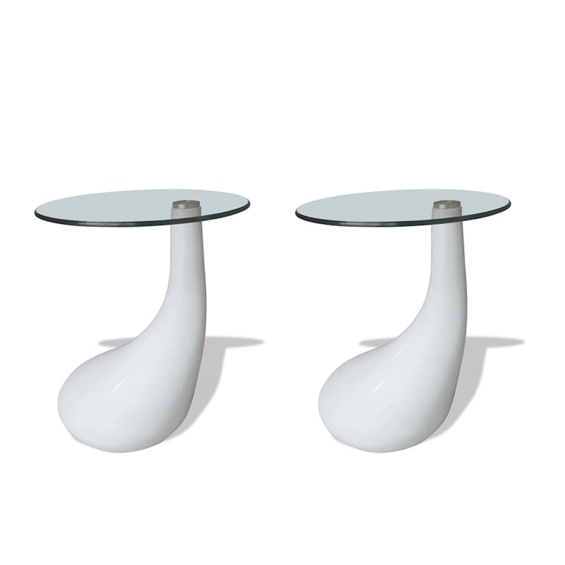 Set 2 Tavolini da Salotto Vetro e Fibra di Vetro Ø42 cm Bianco Lucido - immagine 4 | SolPatio - Image 4 of 10