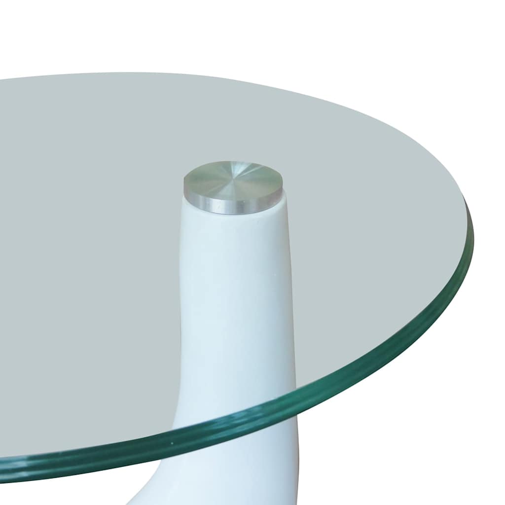 Set 2 Tavolini da Salotto Vetro e Fibra di Vetro Ø42 cm Bianco Lucido - immagine 10 | SolPatio - Image 10 of 10