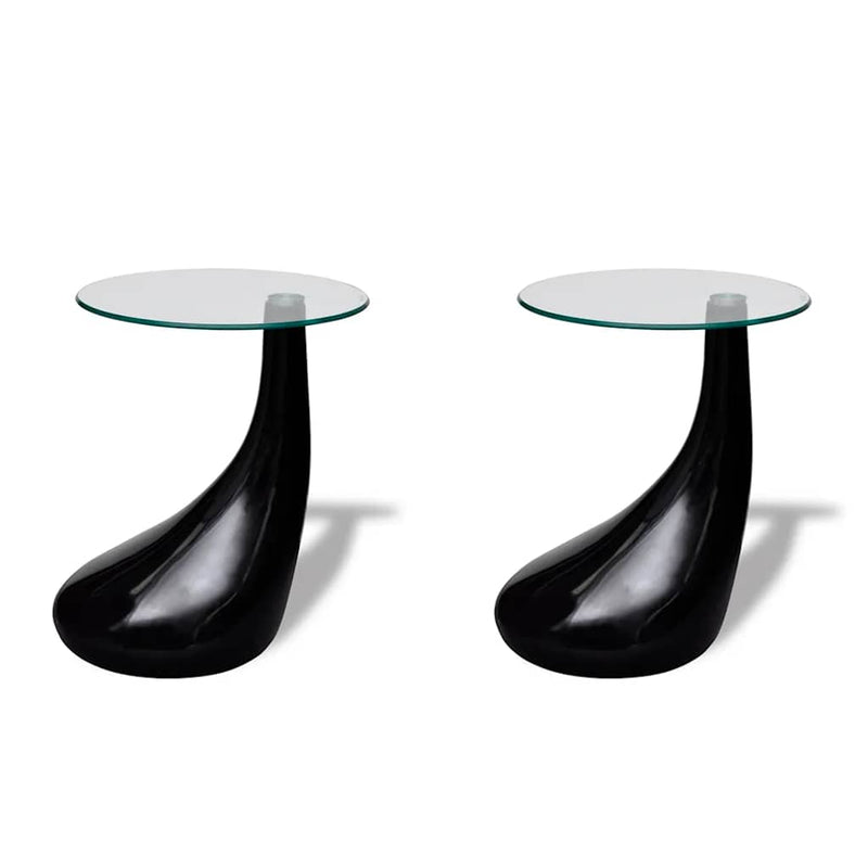 Set 2 Tavolini da Salotto Vetro e Fibra di Vetro Ø42 cm Bianco Lucido - immagine 3 | SolPatio - Image 3 of 10