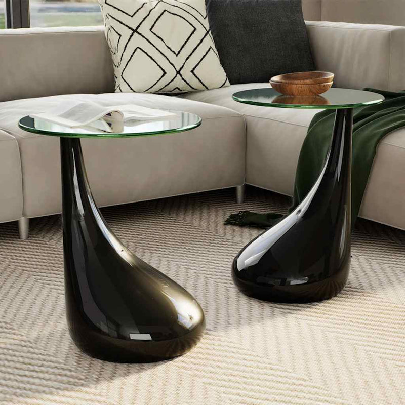 Set 2 Tavolini da Salotto Vetro e Fibra di Vetro Ø42 cm Bianco Lucido - immagine 2 | SolPatio - Image 2 of 10