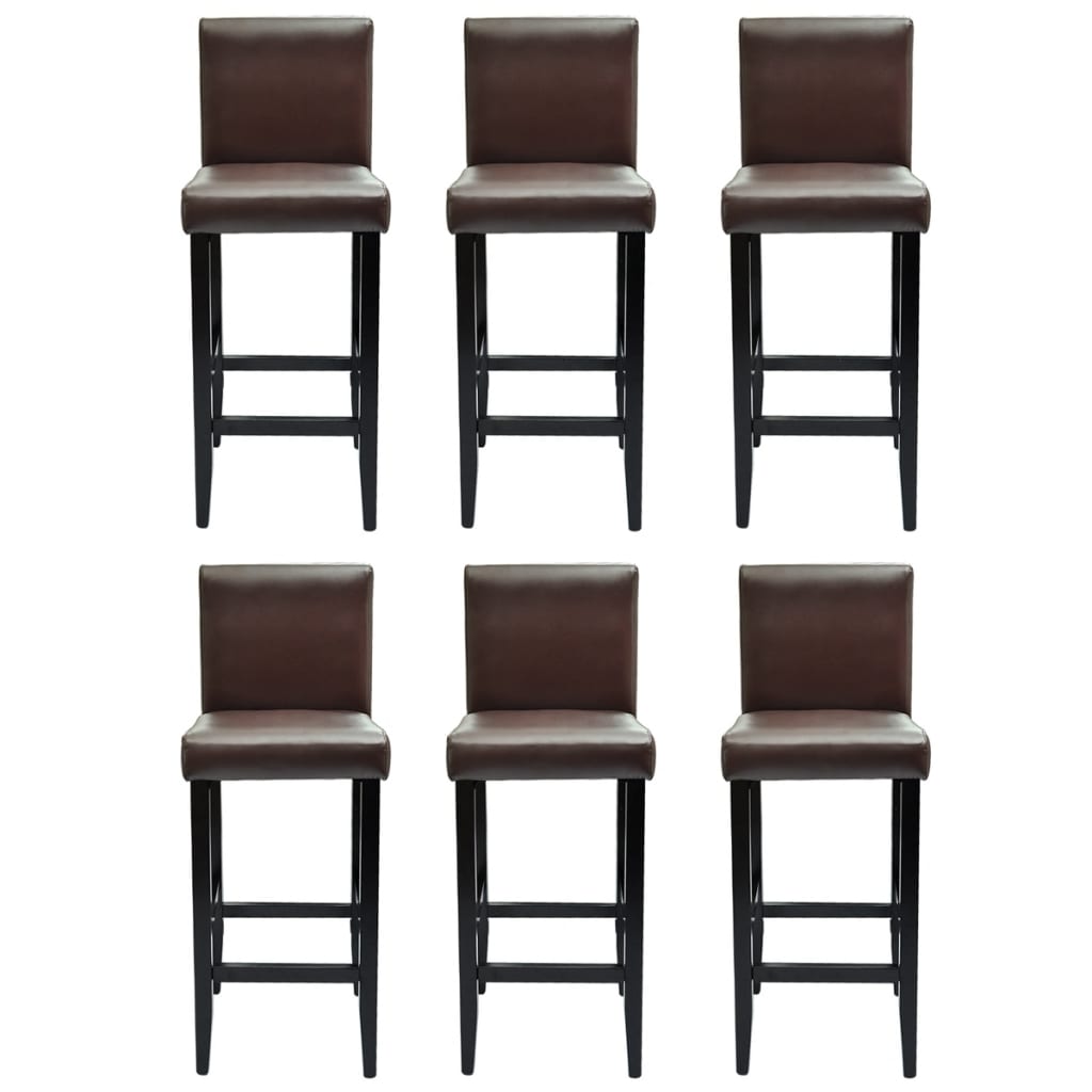 vidaXL 6 pcs Bar Stools Dark Brown Faux Leather - Image 3 of 8
