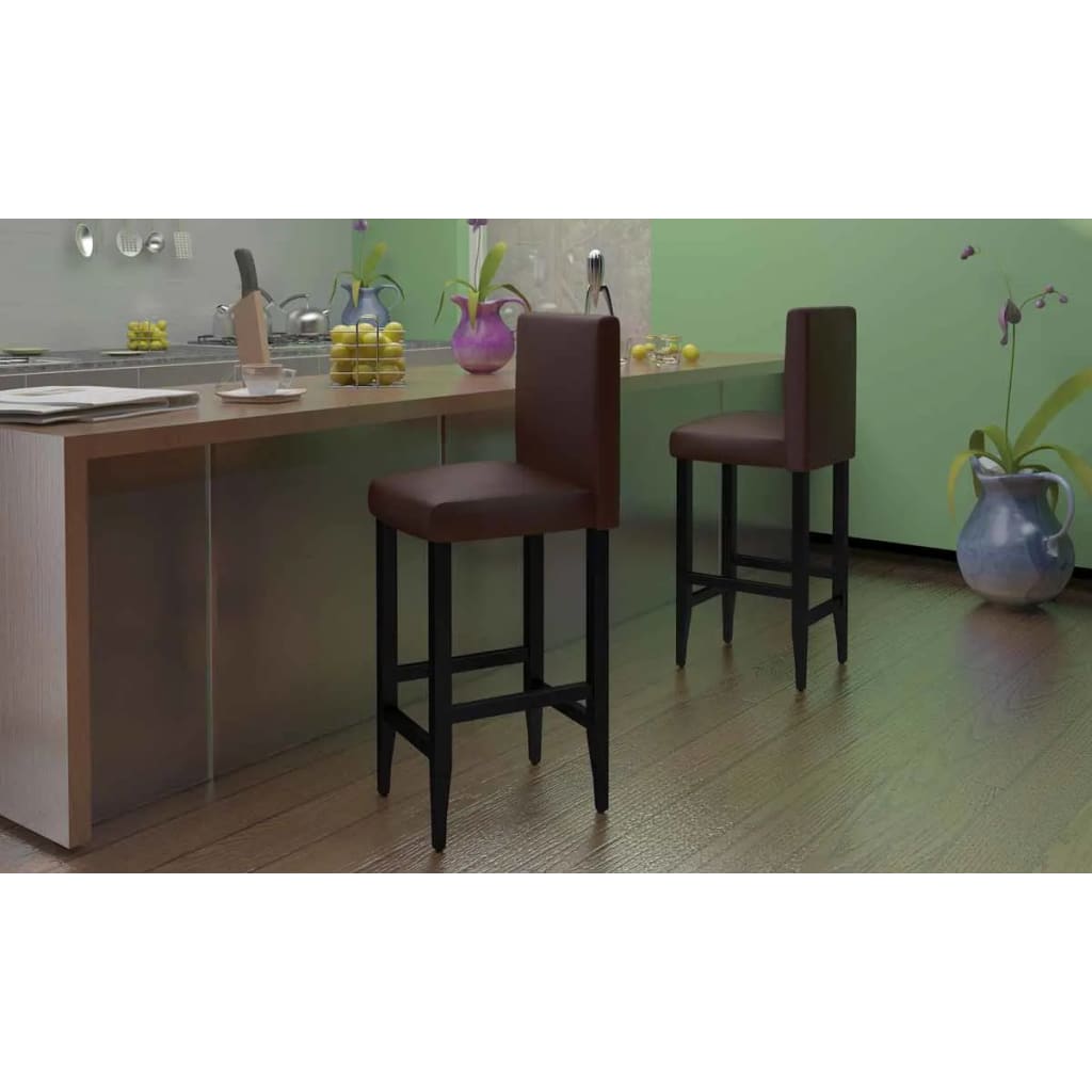 vidaXL 6 pcs Bar Stools Dark Brown Faux Leather - Image 1 of 8