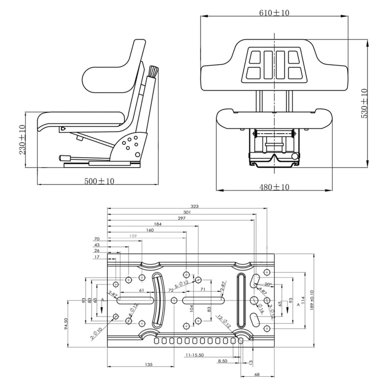 vidaXL Asiento de Tractor con Suspensión Negro - Image 7 of 7