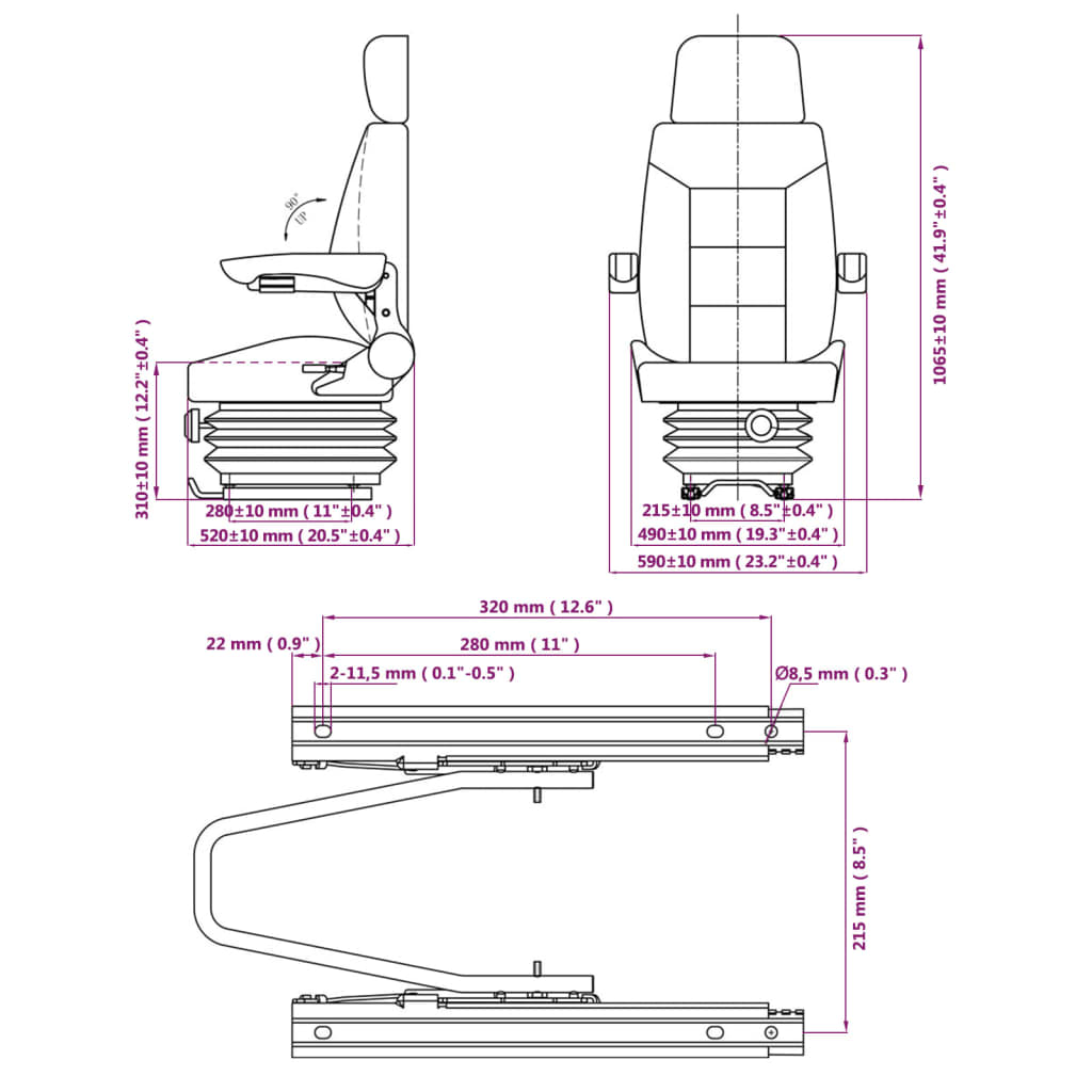 vidaXL Sedile per Trattore con Sospensione - Image 6 of 6