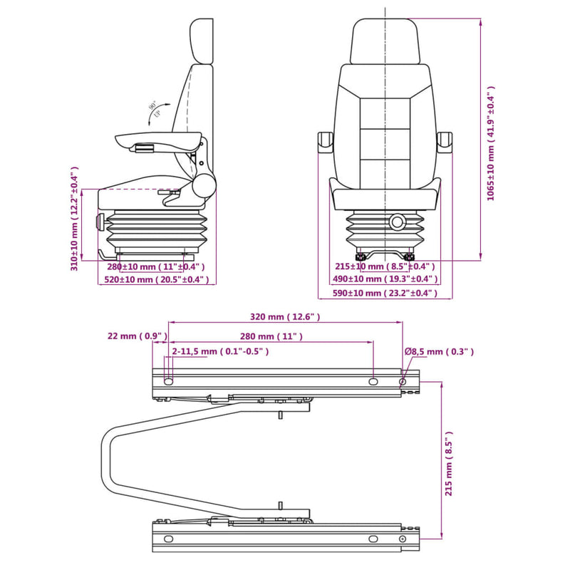 vidaXL Sedile per Trattore con Sospensione - Image 6 of 6