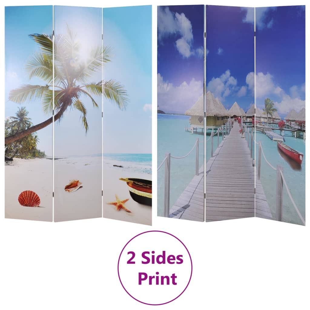 vidaXL Paravento Pieghevole 120x170cm con Stampa Spiaggia - Image 4 of 4