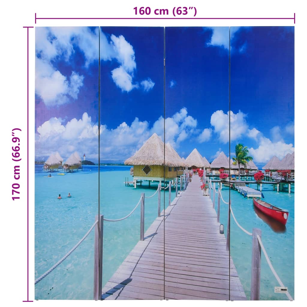 vidaXL Foldable Screen Divider 160x170 cm with Beach Print - Image 10 of 10