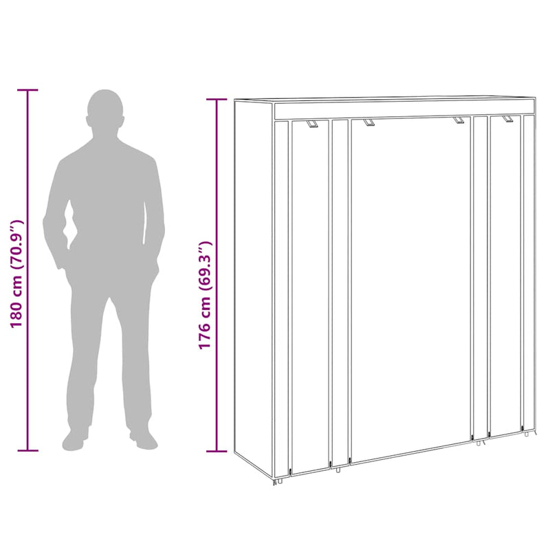 vidaXL Armadio in Tessuto con Scomparti e Aste 45x150x176 cm Nero - Image 9 of 10