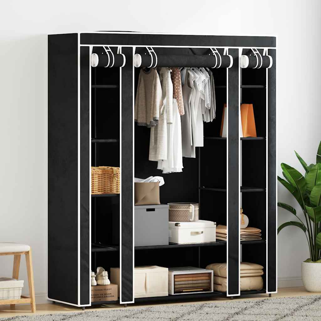 vidaXL Armadio in Tessuto con Scomparti e Aste 45x150x176 cm Nero - Image 1 of 10