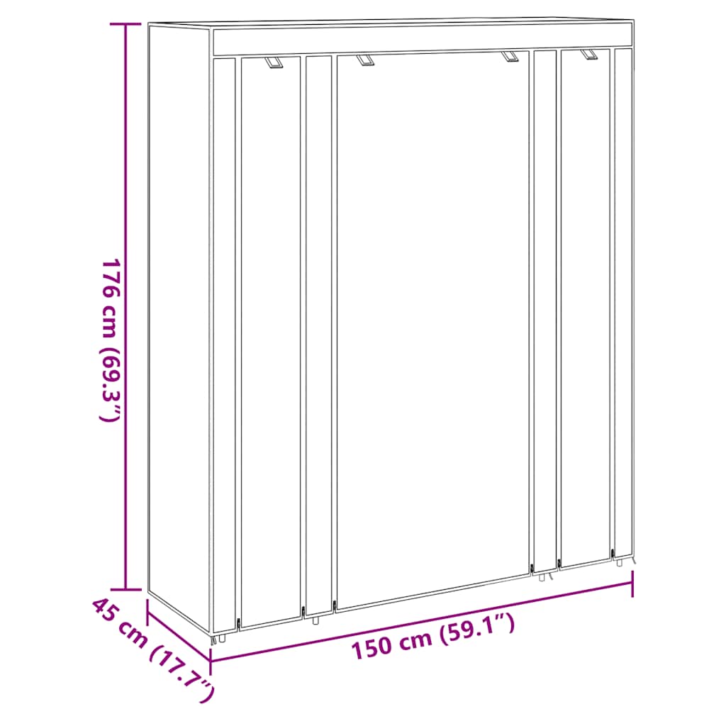vidaXL Armario de Tela con Compartimentos y Barras 45x150x176 cm Marrón - Image 8 of 10