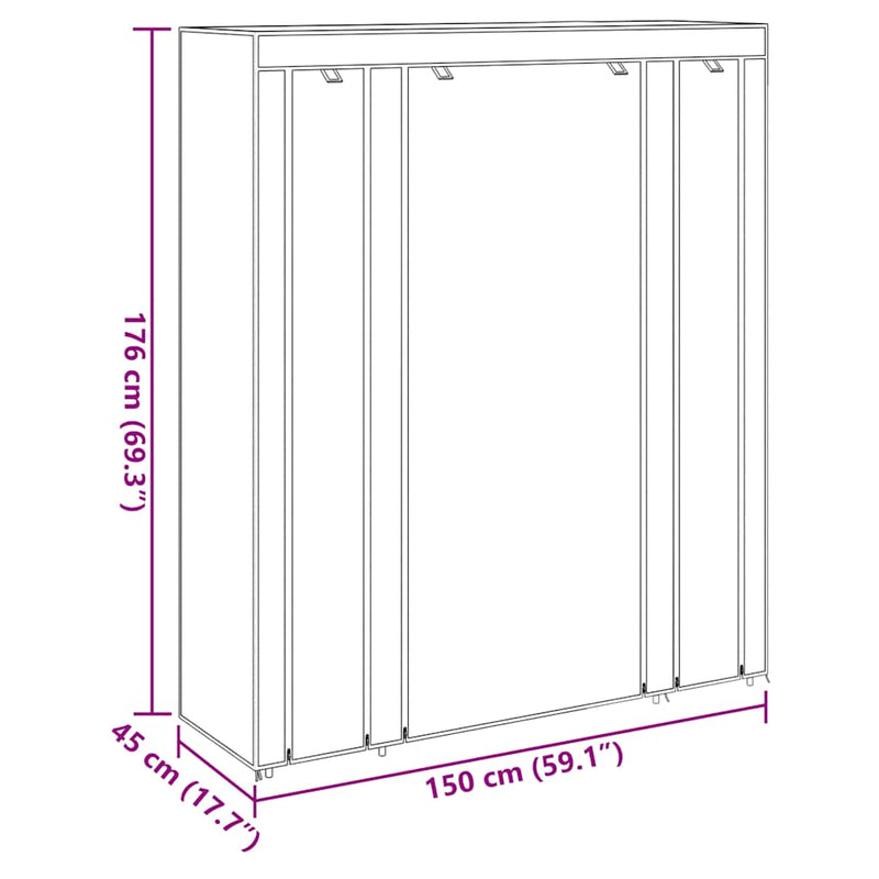 vidaXL Armario de Tela con Compartimentos y Barras 45x150x176 cm Marrón - Image 8 of 10