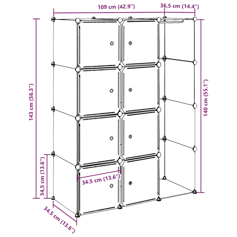 vidaXL Armario Modular con 9 Compartimentos 109x36,5x143 cm Negro y Blanco - Image 10 of 11