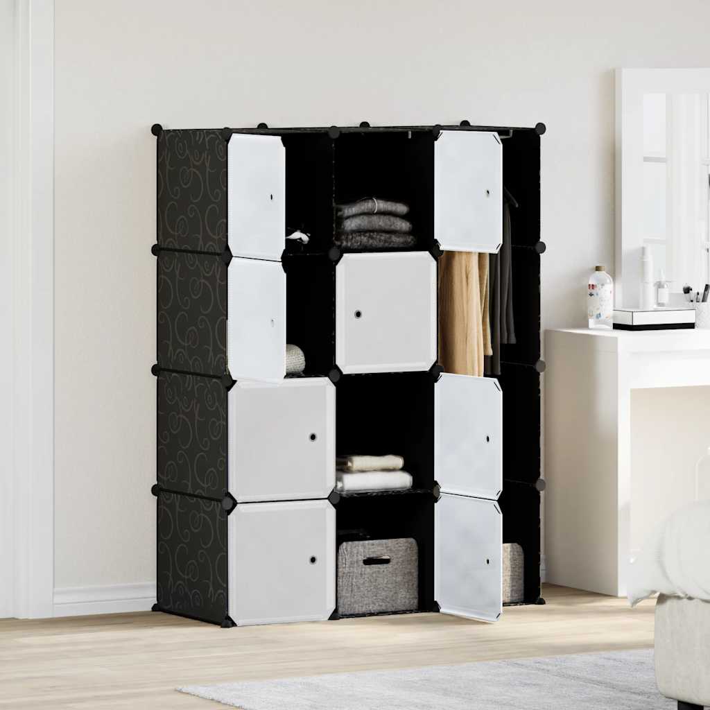 vidaXL Armario Modular con 9 Compartimentos 109x36,5x143 cm Negro y Blanco - Image 1 of 11