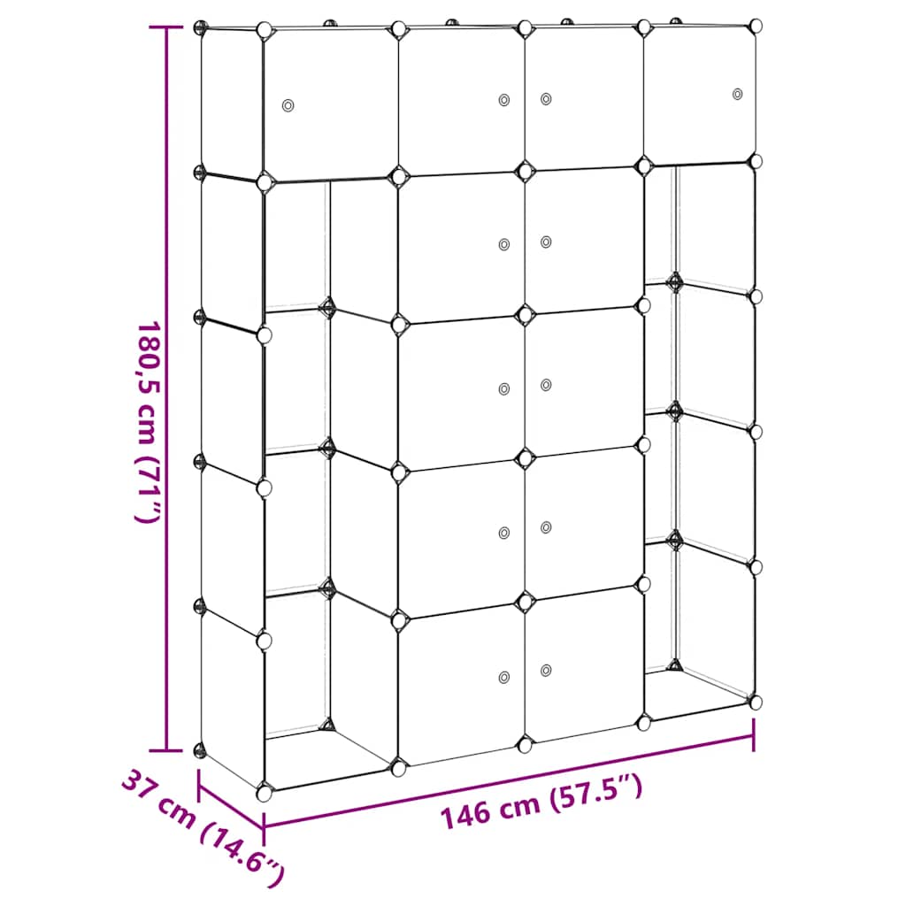 vidaXL Armario Modular 14 Compartimentos Negro y Blanco 37x146x180,5 cm - Image 13 of 18