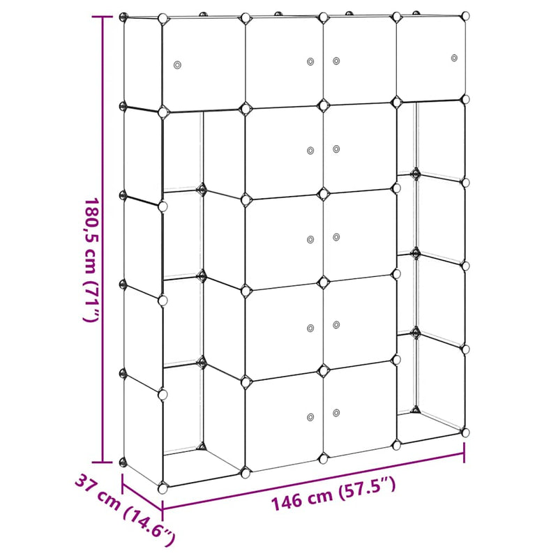 vidaXL Armario Modular 14 Compartimentos Negro y Blanco 37x146x180,5 cm - Image 13 of 18