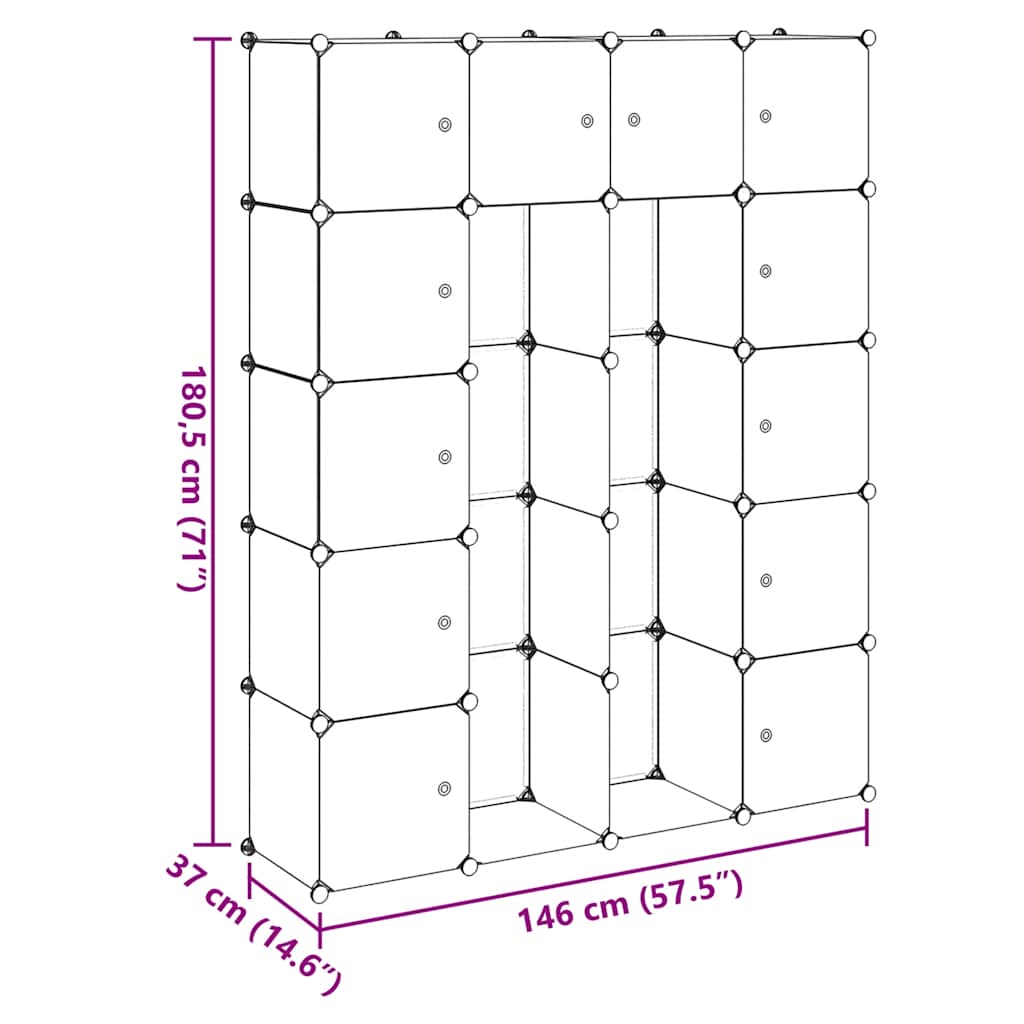 vidaXL Armadietto Modulare 14 Scomparti 37 x 146 x 180,5 cm Bianco - Image 14 of 18