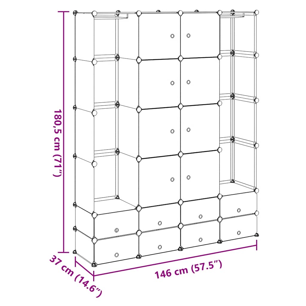 vidaXL Armario Modular 14 Compartimentos Negro y Blanco 37x146x180,5 cm - Image 14 of 18