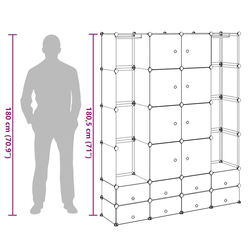 vidaXL Armario Modular 14 Compartimentos Negro y Blanco 37x146x180,5 cm - Image 15 of 18