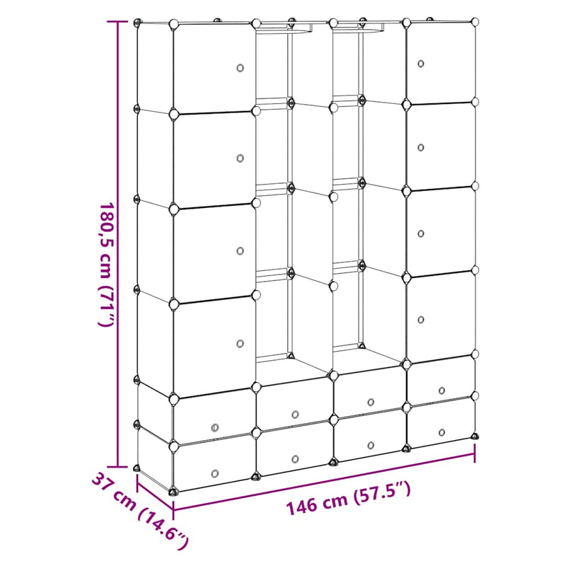 vidaXL Armario Modular 18 Compartimentos Blanco 37 x 146 x 180,5 cm - Image 7 of 9