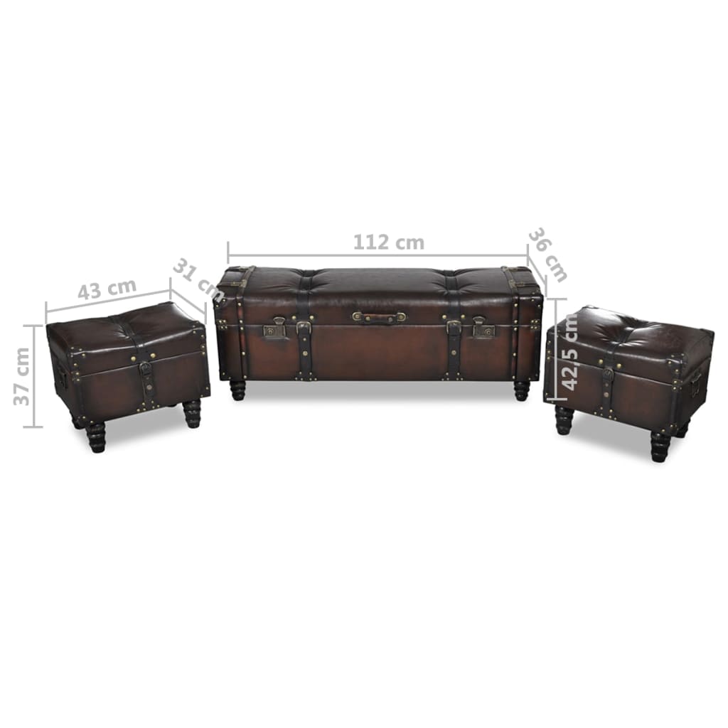 vidaXL Cassapanca Set 3 pz in Legno di Pino Massello e PU, Panca 112x36x42,5 cm, Marrone - Image 9 of 9