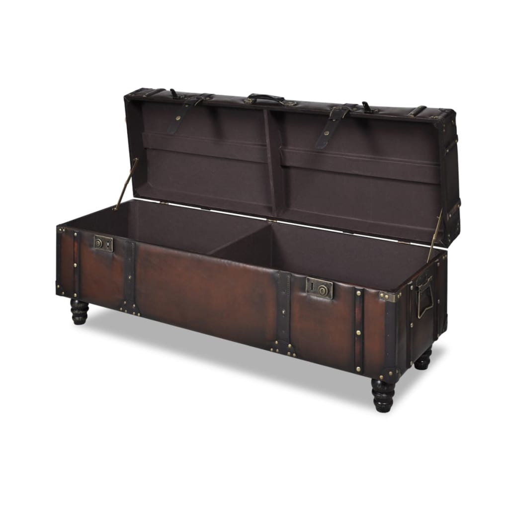 vidaXL Cassapanca Set 3 pz in Legno di Pino Massello e PU, Panca 112x36x42,5 cm, Marrone - Image 3 of 9