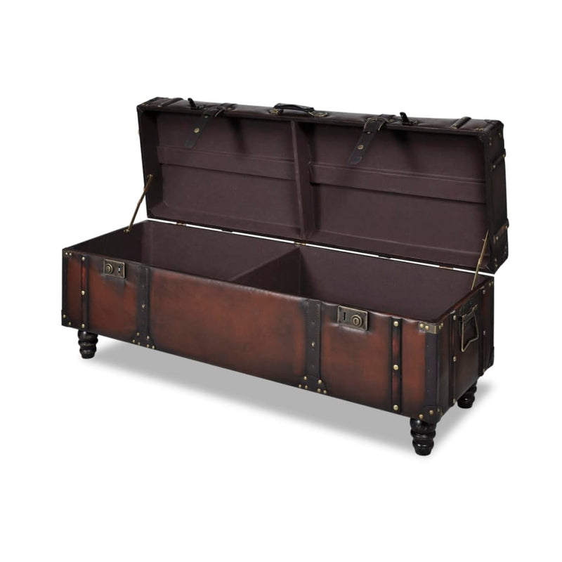 vidaXL Cassapanca Set 3 pz in Legno di Pino Massello e PU, Panca 112x36x42,5 cm, Marrone - Image 3 of 9