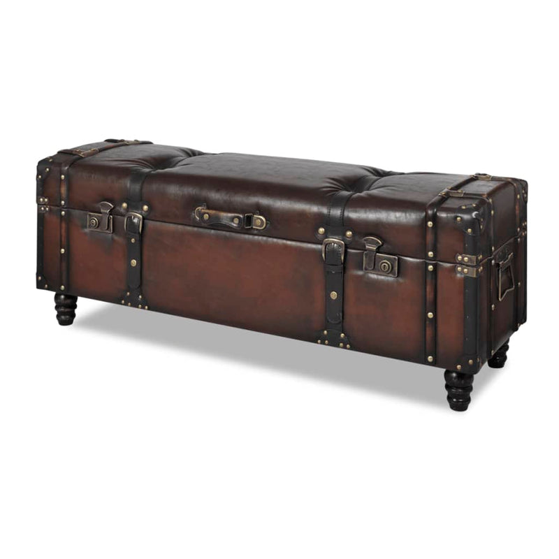 vidaXL Cassapanca Set 3 pz in Legno di Pino Massello e PU, Panca 112x36x42,5 cm, Marrone - Image 4 of 9