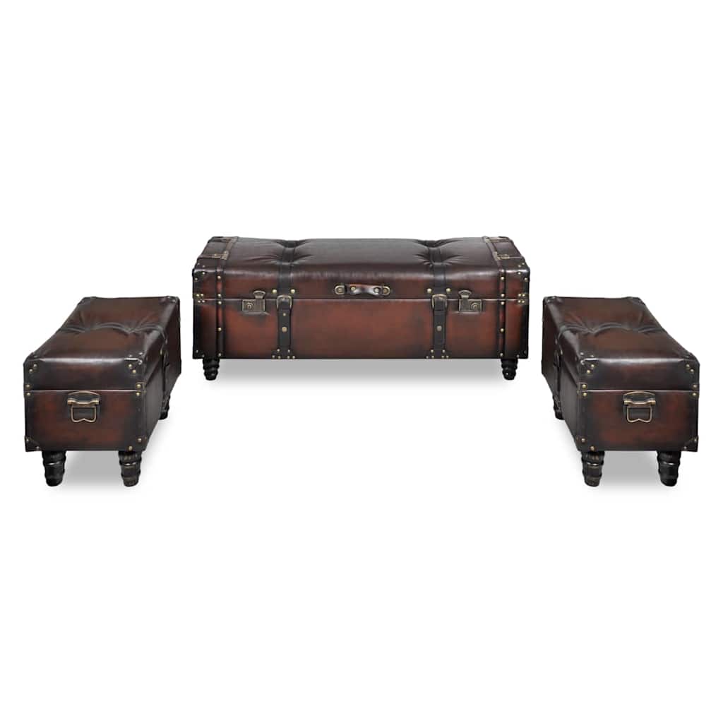 vidaXL Cassapanca Set 3 pz in Legno di Pino Massello e PU, Panca 112x36x42,5 cm, Marrone - Image 7 of 9