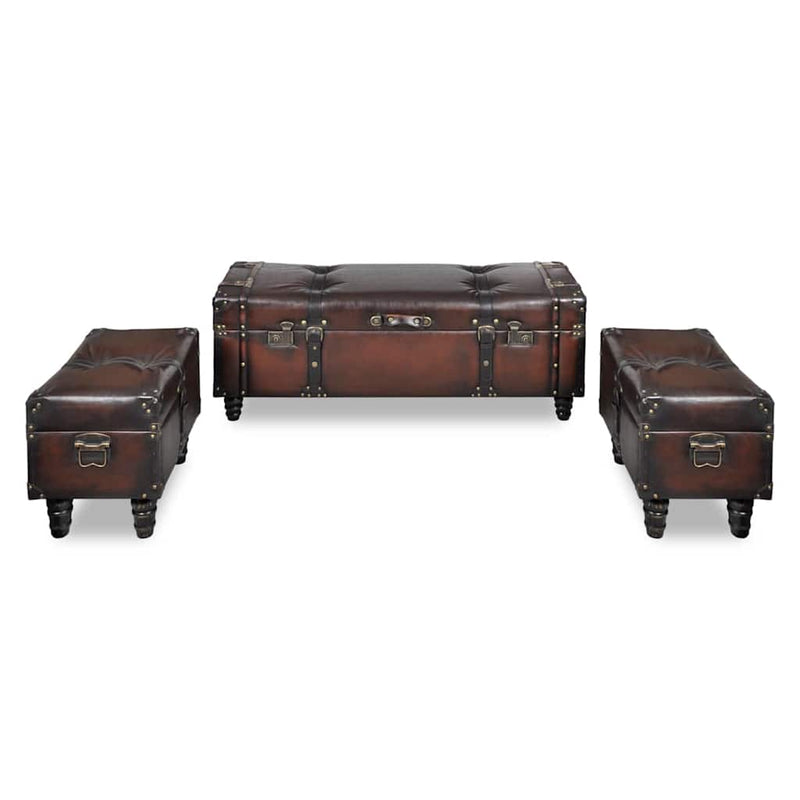 vidaXL Cassapanca Set 3 pz in Legno di Pino Massello e PU, Panca 112x36x42,5 cm, Marrone - Image 7 of 9
