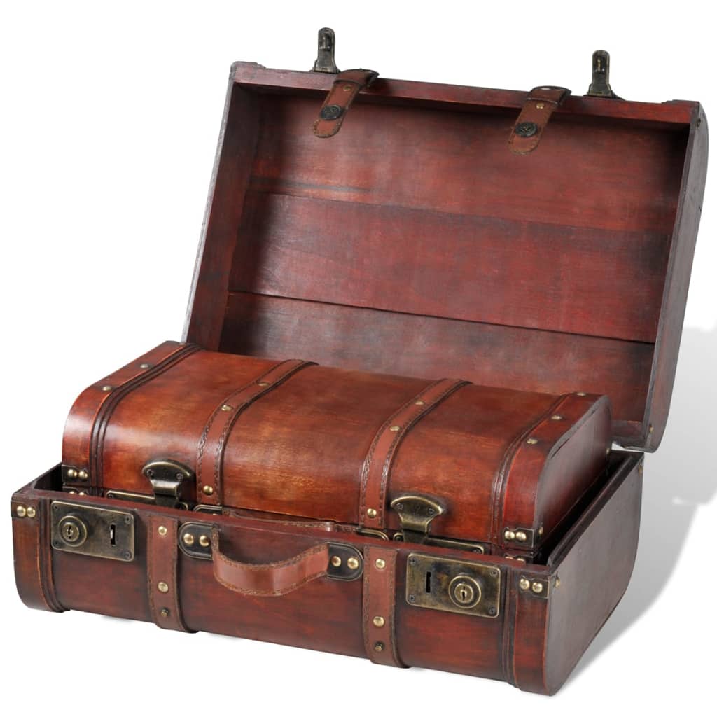 vidaXL 2 pcs Wooden Treasure Chest Vintage Brown - Image 2 of 5