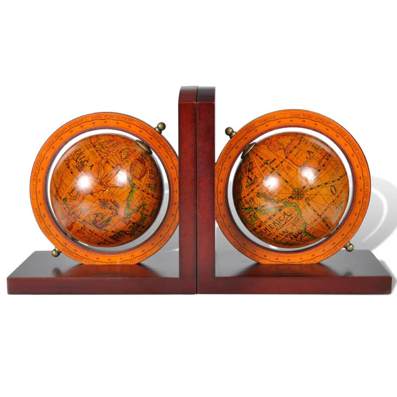 vidaXL Set di 2 Reggilibri con Globo Decorativo in MDF Marrone - Image 1 of 3