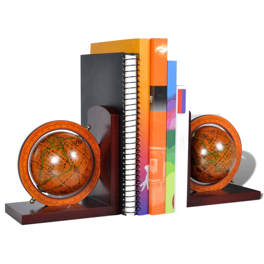 vidaXL Set di 2 Reggilibri con Globo Decorativo in MDF Marrone - Image 2 of 3