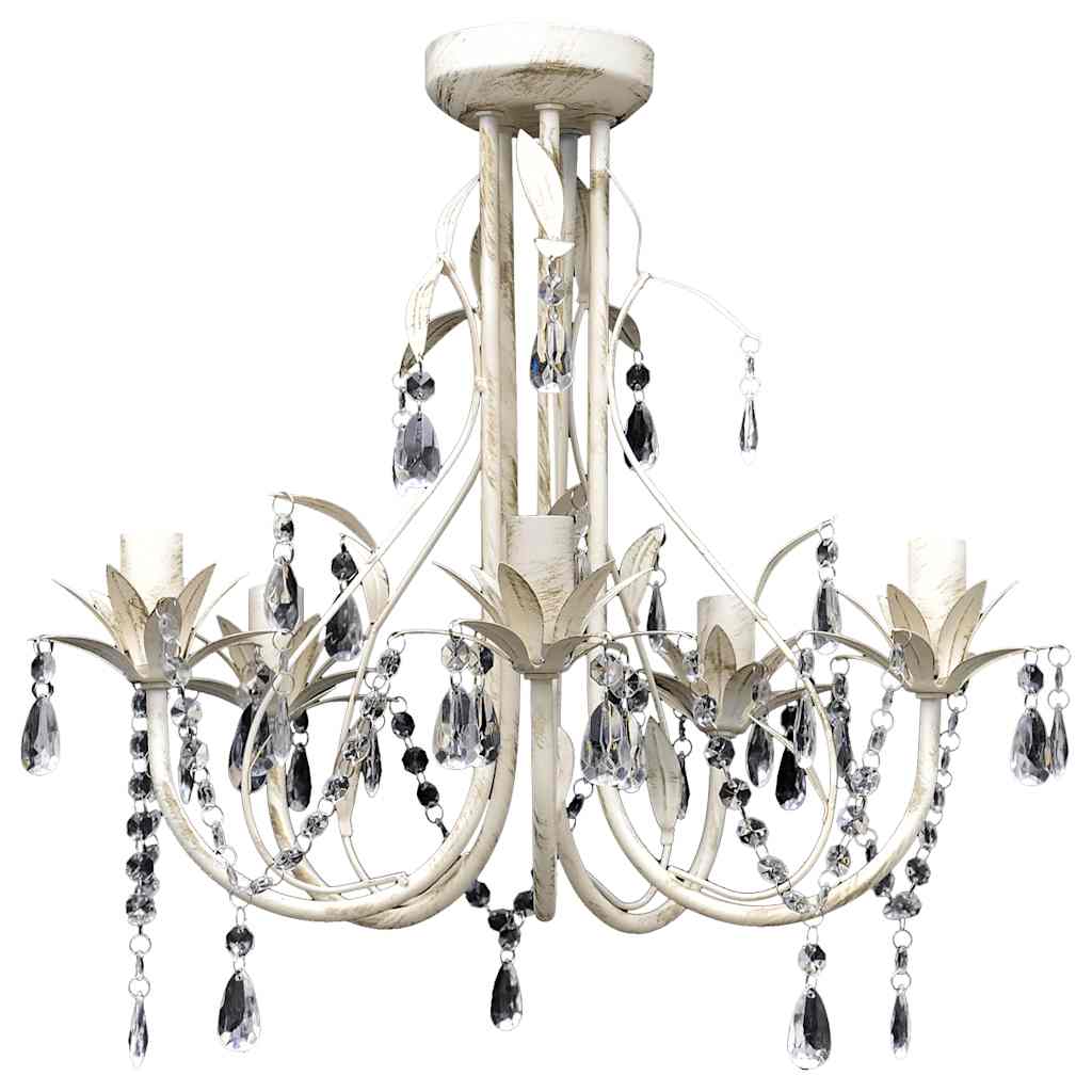vidaXL Chandelier 5 Lamp Holders Acrylic Crystal 46 x 42.5 cm Antique White - Image 2 of 4