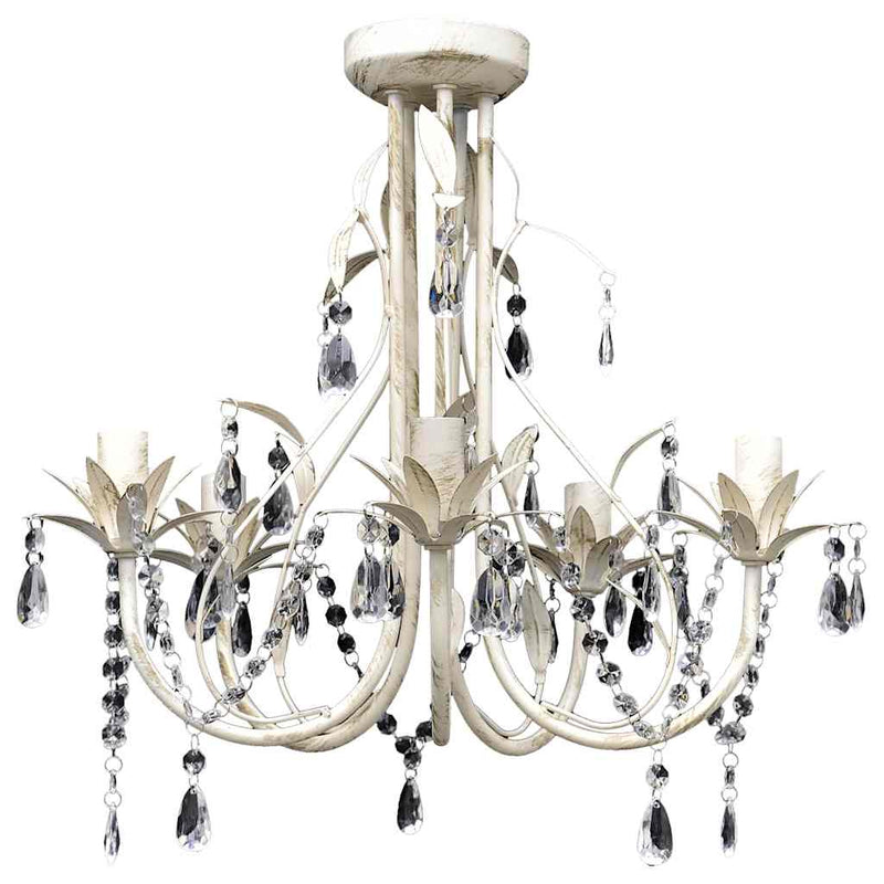 vidaXL Chandelier 5 Lamp Holders Acrylic Crystal 46 x 42.5 cm Antique White - Image 2 of 4