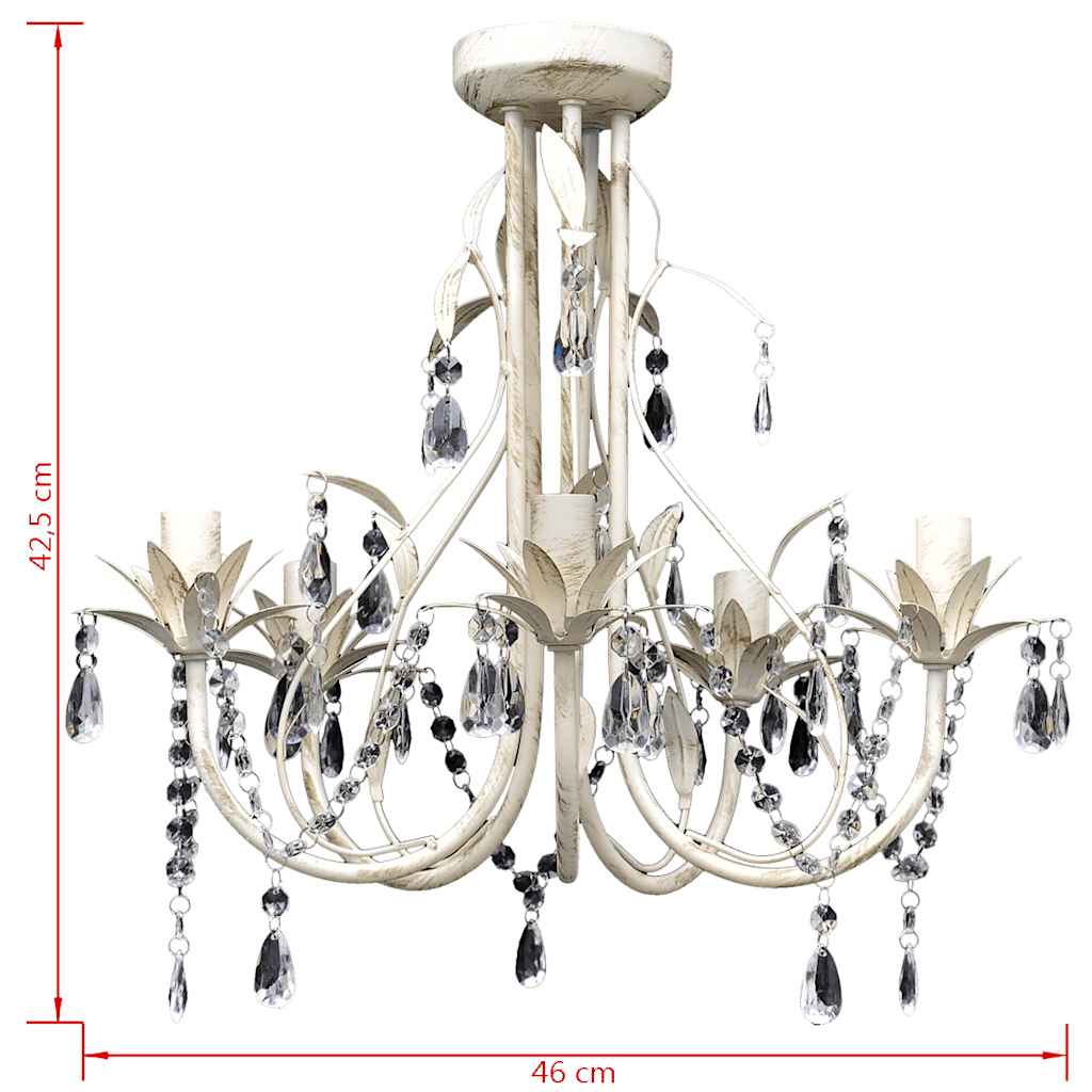 vidaXL Chandelier 5 Lamp Holders Acrylic Crystal 46 x 42.5 cm Antique White - Image 4 of 4